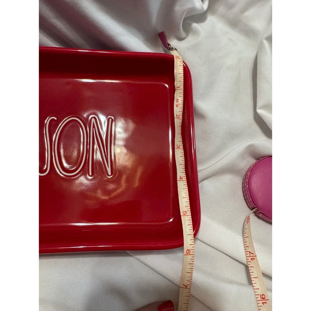 Rae Dunn Tis The Season Red Ceramic Rectangular Serving Tray Platter Christmas